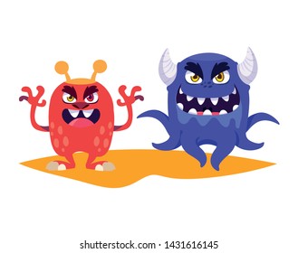 funny monsters couple comic characters colorful