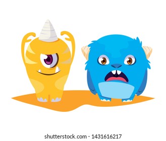 funny monsters couple comic characters colorful