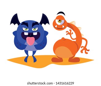 funny monsters couple comic characters colorful