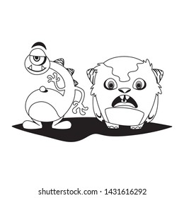 funny monsters couple comic characters monochrome