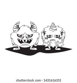 funny monsters couple comic characters monochrome