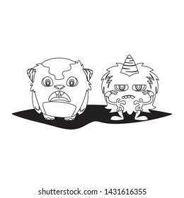 funny monsters couple comic characters monochrome