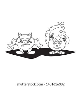 funny monsters couple comic characters monochrome