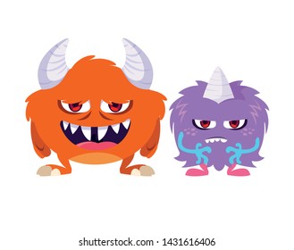 Funny Monsters Couple Comic Characters Colorful: เวกเตอร์สต็อก (ปลอดค่า