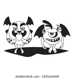 funny monsters couple comic characters monochrome