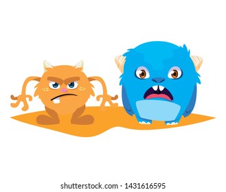 funny monsters couple comic characters colorful