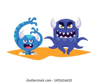funny monsters couple comic characters colorful