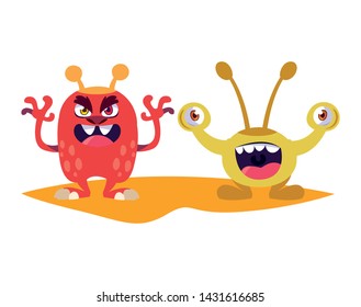 funny monsters couple comic characters colorful