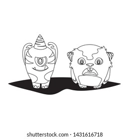 funny monsters couple comic characters monochrome