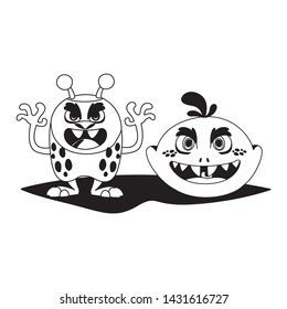 funny monsters couple comic characters monochrome