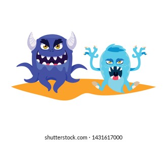 funny monsters couple comic characters colorful