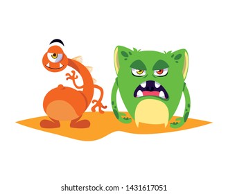 funny monsters couple comic characters colorful
