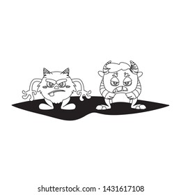 funny monsters couple comic characters monochrome