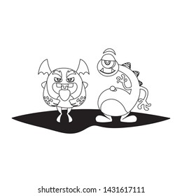 funny monsters couple comic characters monochrome