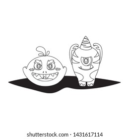 funny monsters couple comic characters monochrome