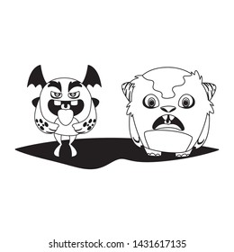 funny monsters couple comic characters monochrome