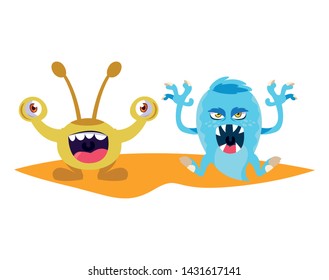 funny monsters couple comic characters colorful