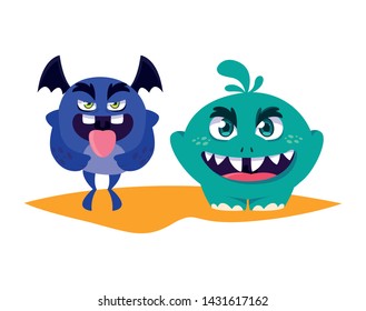 Funny Monsters Couple Comic Characters Colorful: เวกเตอร์สต็อก (ปลอดค่า