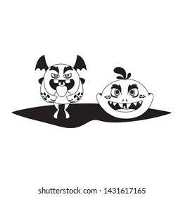 funny monsters couple comic characters monochrome