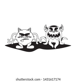 funny monsters couple comic characters monochrome