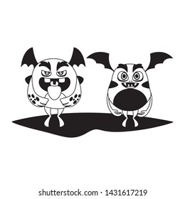 funny monsters couple comic characters monochrome