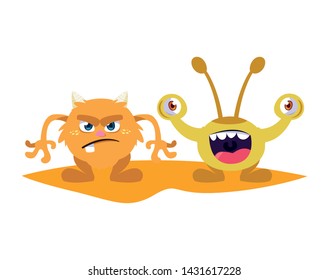 funny monsters couple comic characters colorful