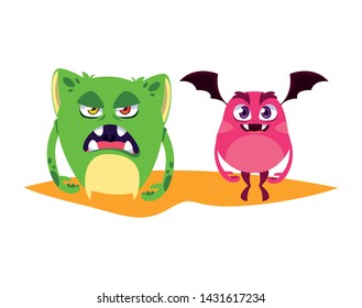 Funny Monsters Couple Comic Characters Colorful: Vector có sẵn (miễn