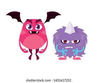 funny monsters couple comic characters colorful