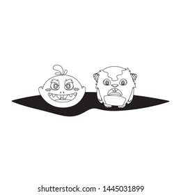 funny monsters couple comic characters monochrome