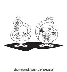 funny monsters couple comic characters monochrome