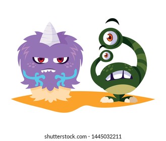 funny monsters couple comic characters colorful