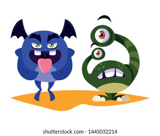 funny monsters couple comic characters colorful