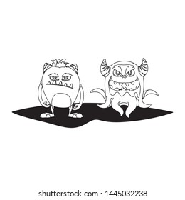 funny monsters couple comic characters monochrome