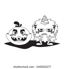 funny monsters couple comic characters monochrome