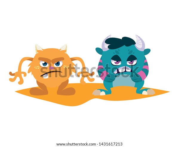 Funny Monsters Couple Comic Characters Colorful Stock Vector (Royalty