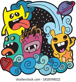 Funny monsters Doodle Cute background. Vector illustration