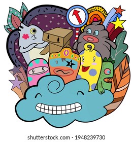 Funny monsters Doodle Cute background. Vector illustration