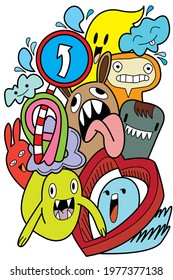 Funny monsters Doodle Cute background. Vector illustration