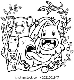Funny monsters Doodle Cute background. Vector illustration