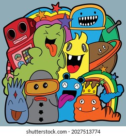 Funny monsters Doodle Cute background. Vector illustration