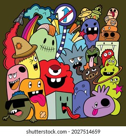 Funny monsters Doodle Cute background. Vector illustration