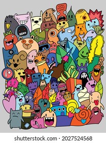 Funny monsters Doodle Cute background. Vector illustration