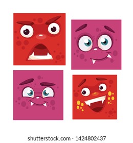 funny monster's face in squared eyes mouth