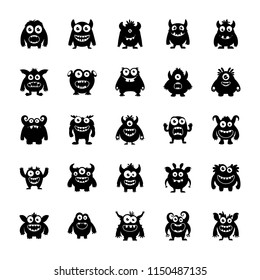 Funny Monsters Glyph Vector Icons Set