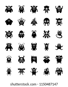 Funny Monsters Glyph Vector Icons 