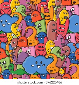  Funny monsters graffiti. Hand drawn sketch art. Doodle vector illustration. can be used for backgrounds, t-shirts.  seamless pattern