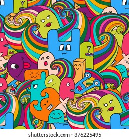  Funny monsters graffiti. Hand drawn sketch art. Doodle vector illustration. can be used for backgrounds, t-shirts.  seamless pattern