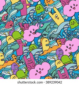  Funny monsters graffiti. Hand drawn sketch art. Doodle vector illustration. can be used for backgrounds, t-shirts.  seamless pattern