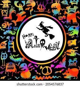 Funny monsters. Happy Halloween. Vector illustration
