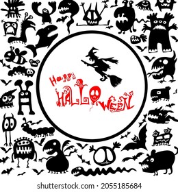 Funny monsters. Happy Halloween. Vector illustration